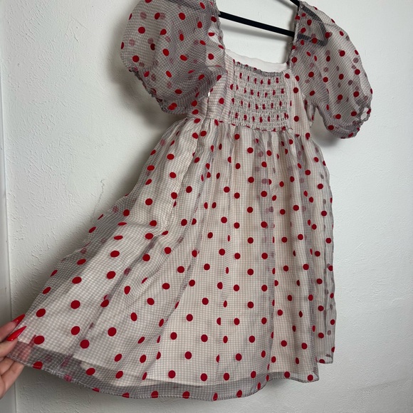 English Factory Polka Dot Poofy Organza Mini Dress - Picture 10 of 11